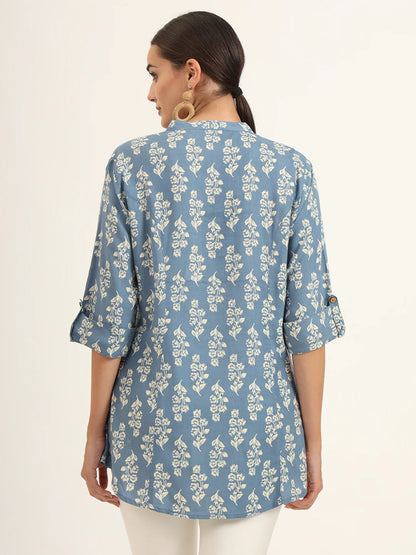 Adaahe Blue Floral Printed Top for Women