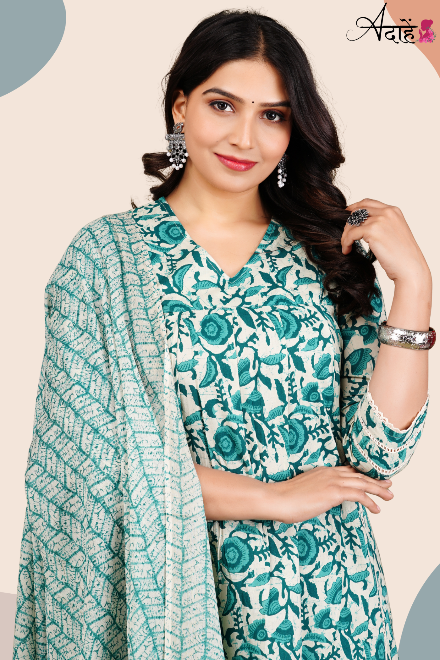 Adaahe Women's Pure Cotton Kurta Set with Dupatta | Sea Green Floral Print - Adaahe