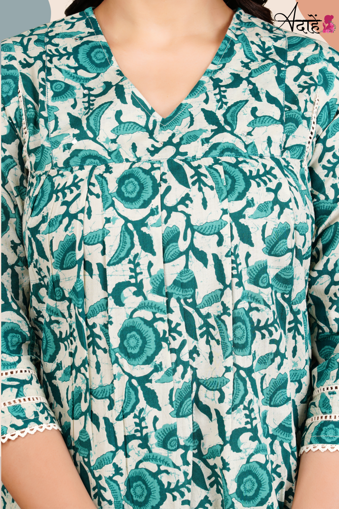 Adaahe Women's Pure Cotton Kurta Set with Dupatta | Sea Green Floral Print - Adaahe